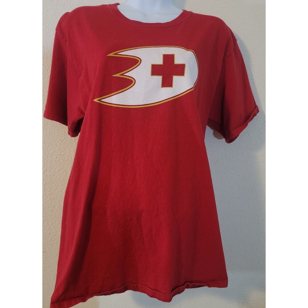 Hanes Red Anaheim Ducks Hockey Hiller 1 Men's Distressed Graphic T-Shirt Medium